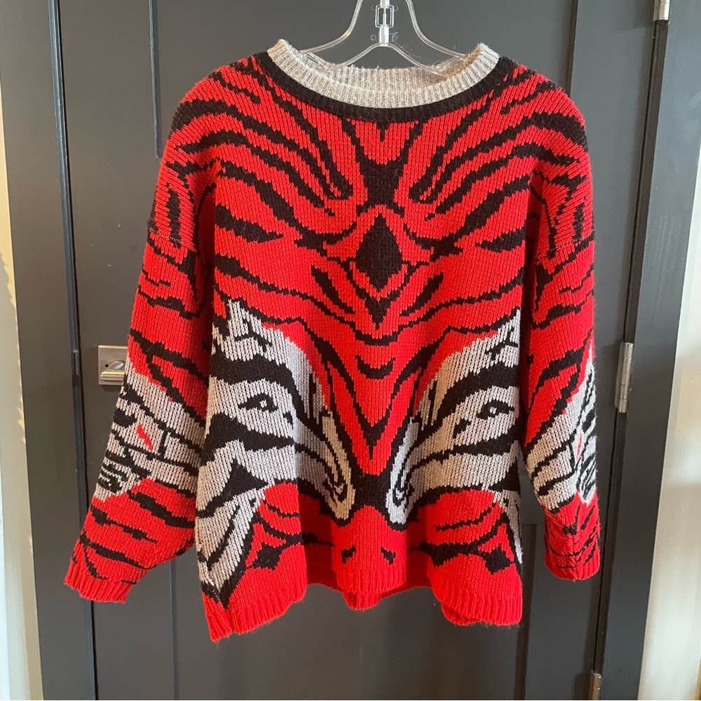 Vintage zebra print red white black sweater long sleeve